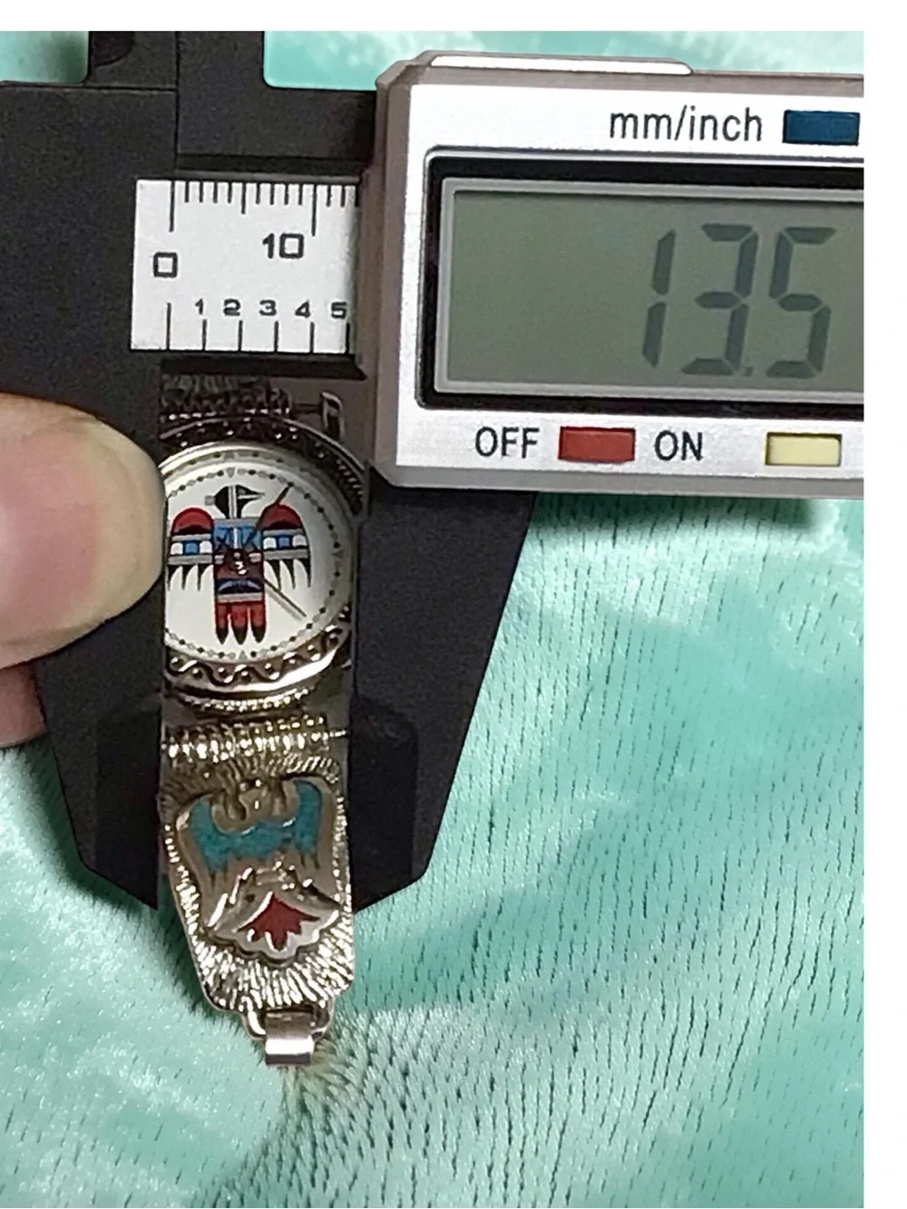 Navajo Sterling Turquoise/Coral Inlay Thunderbird Tips + Black Apache Watch